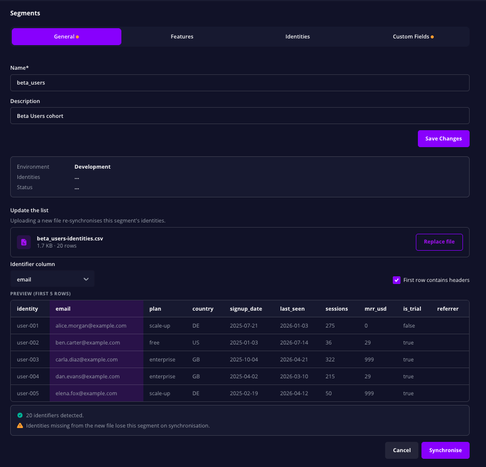 Re-synchronising a CSV segment
